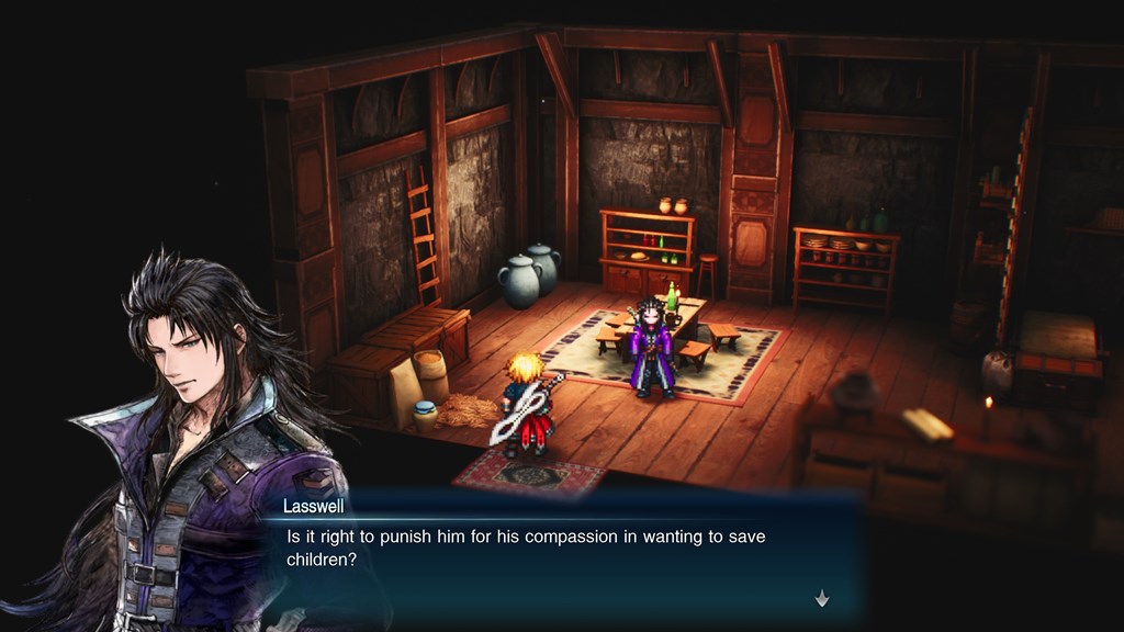 Final Fantasy Resonance mostra Lasswell e Rain conversando em uma casa